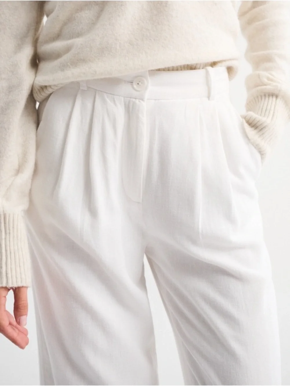Abercrombie & Fitch Sloane Linen-Blend Tailored Wide Leg Pant White Size XS - Picture 12 of 13